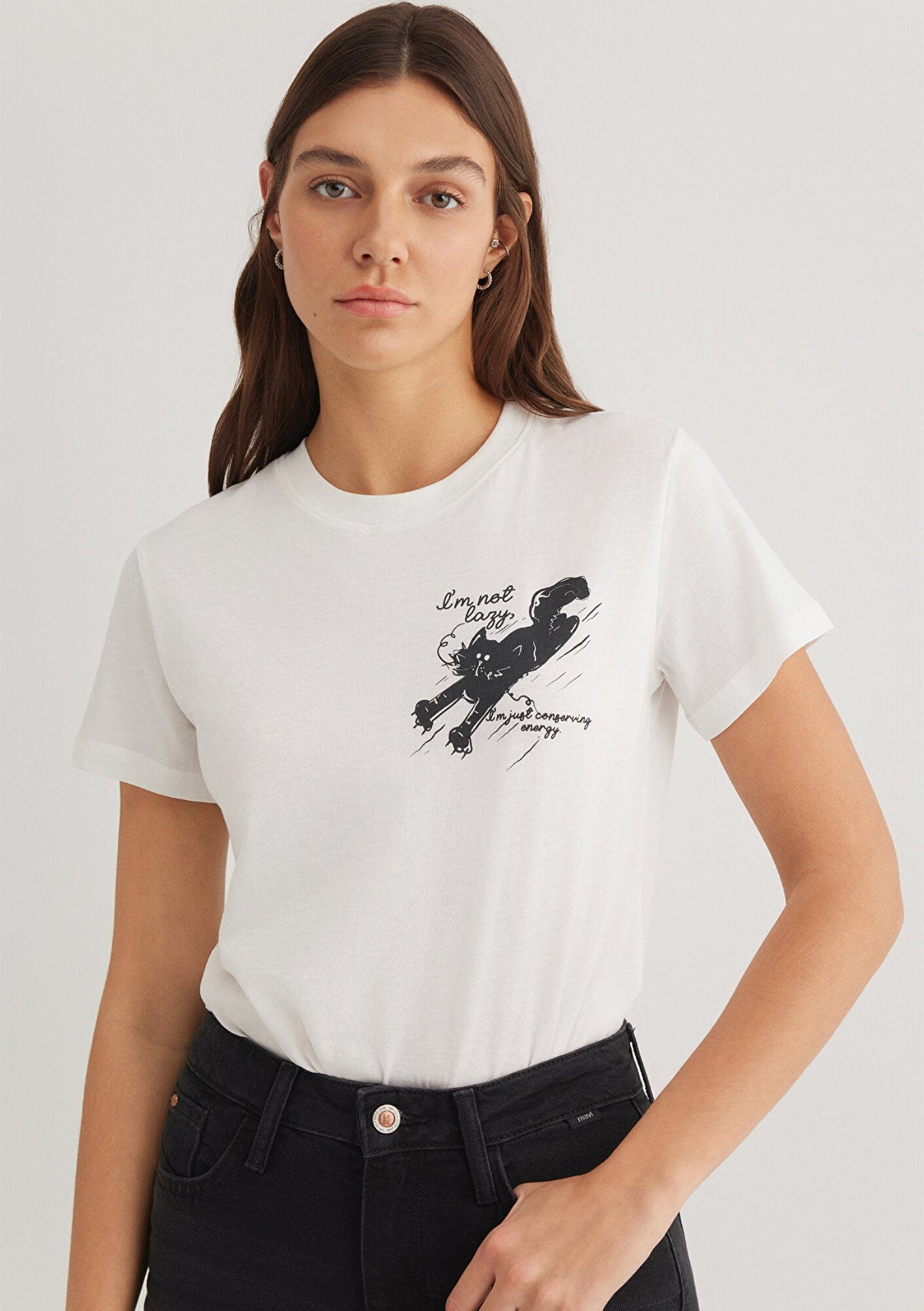 Cat Printed White T-Shirt