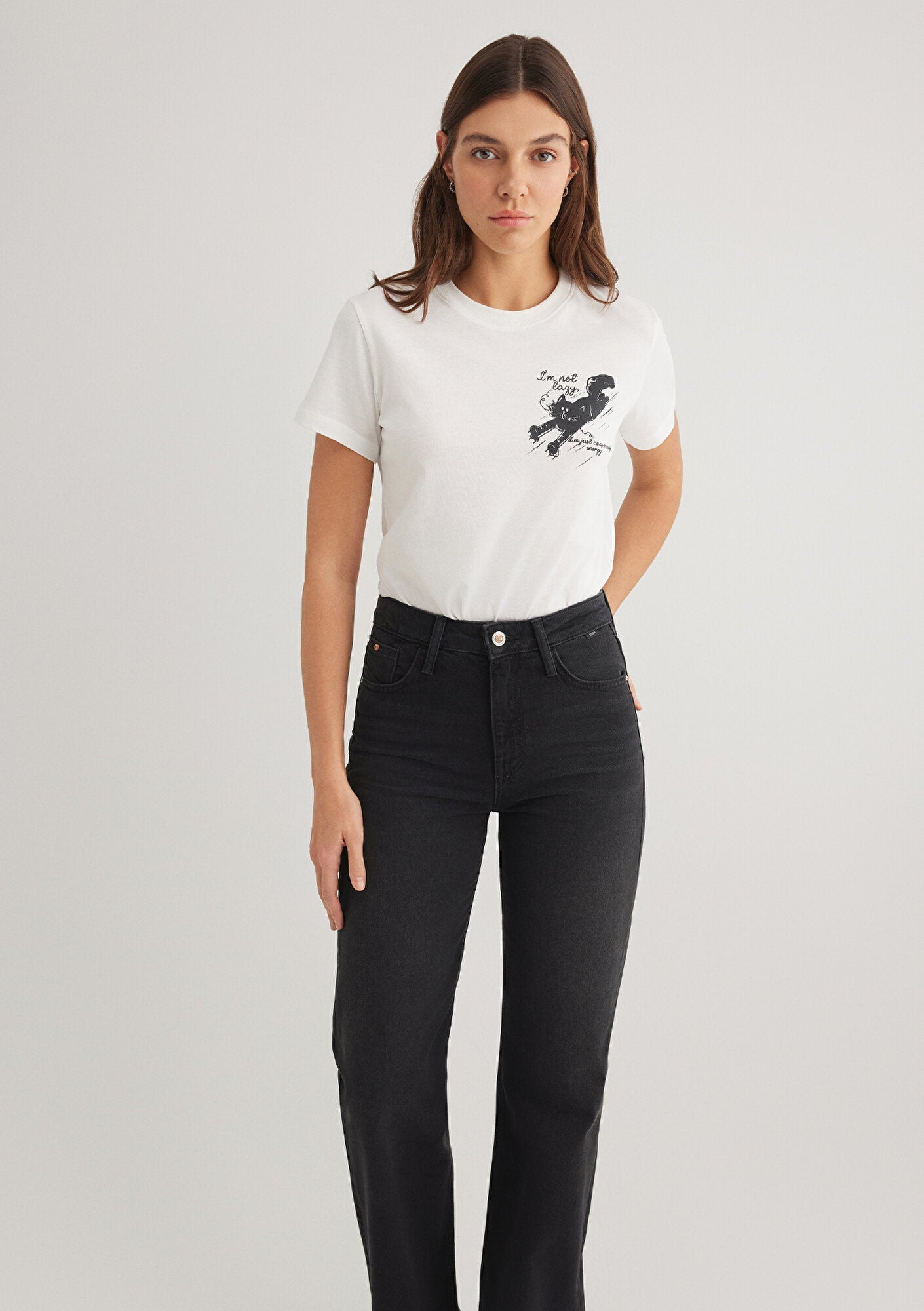 Cat Printed White T-Shirt