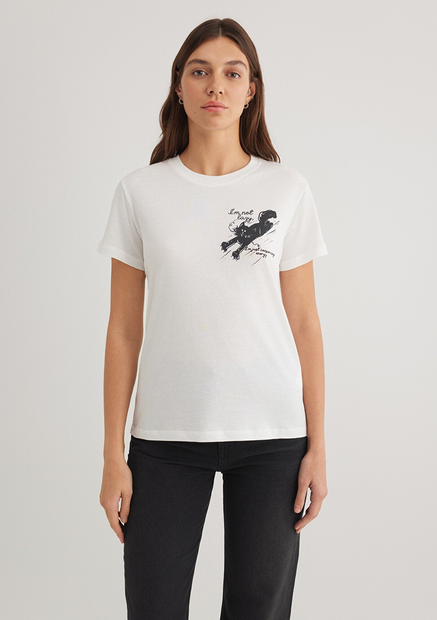 Cat Printed White T-Shirt
