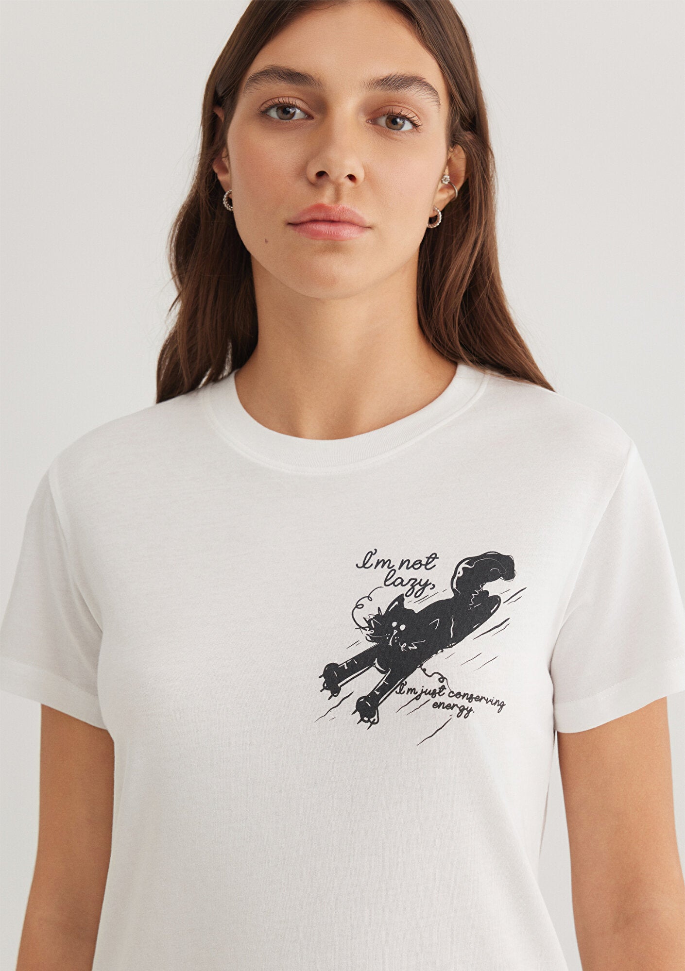 Cat Printed White T-Shirt