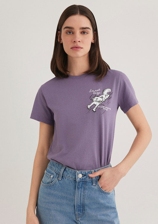 Cat Printed Purple T-Shirt