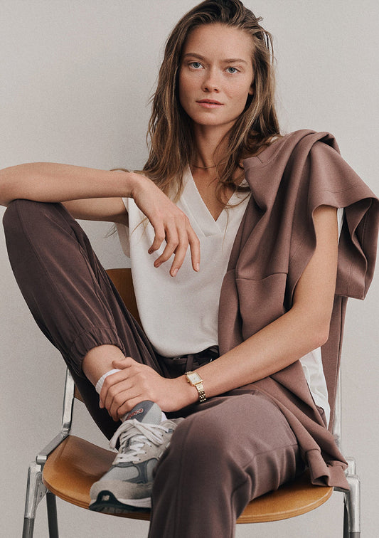 Lux Touch Tencel TM V Neck Ecru Modal T-Shirt