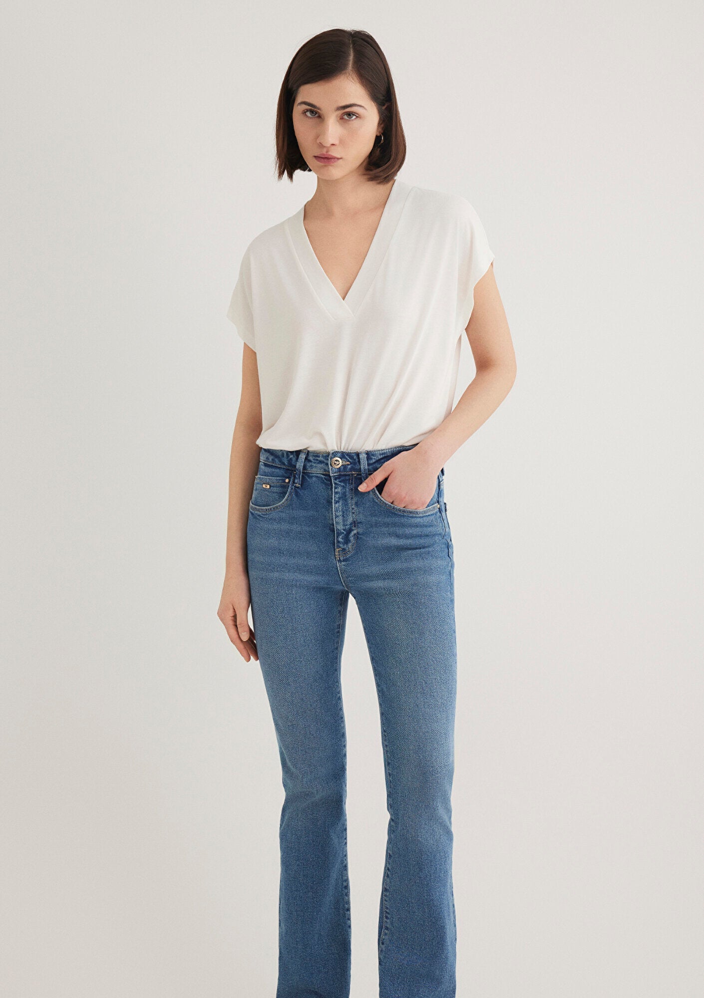 Lux Touch Tencel TM V Neck Ecru Modal T-Shirt