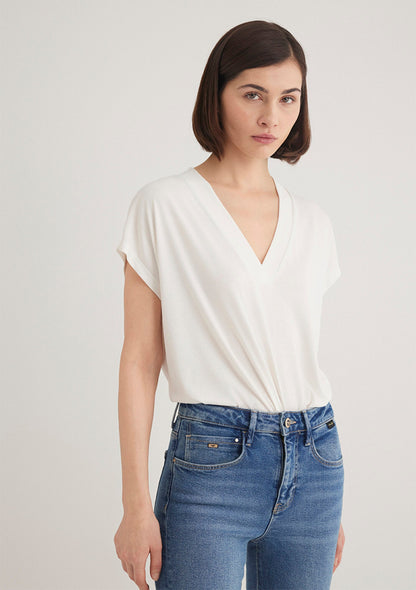 Lux Touch Tencel TM V Neck Ecru Modal T-Shirt