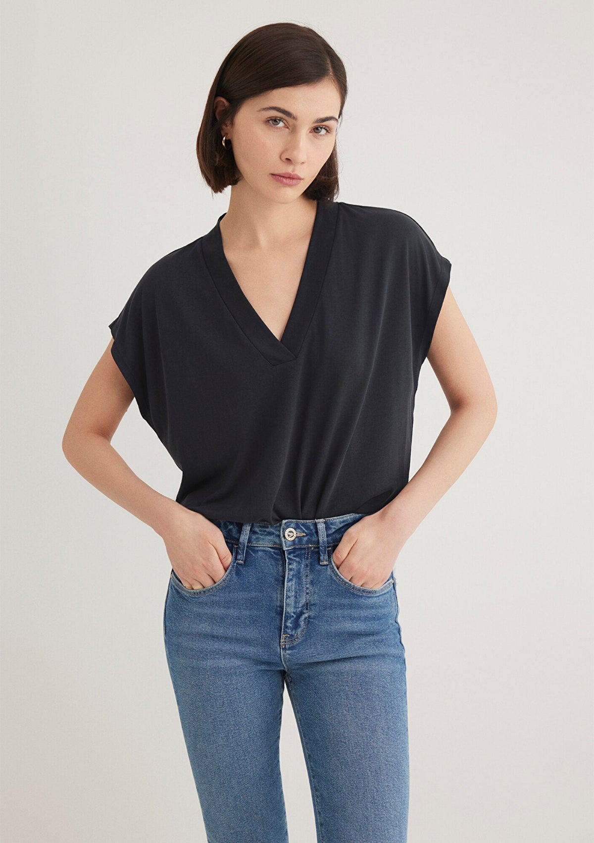 Lux Touch V Neck Black T-Shirt