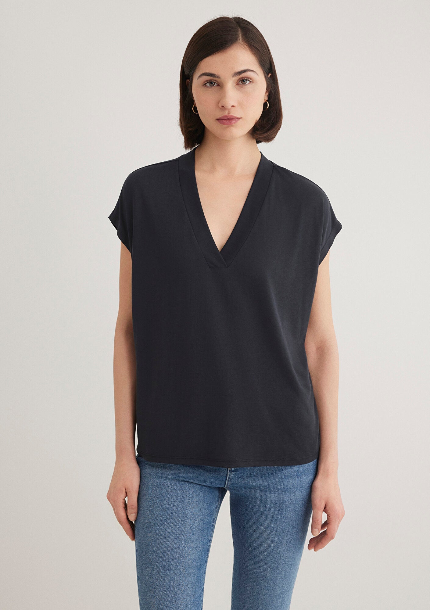 Lux Touch V Neck Black T-Shirt
