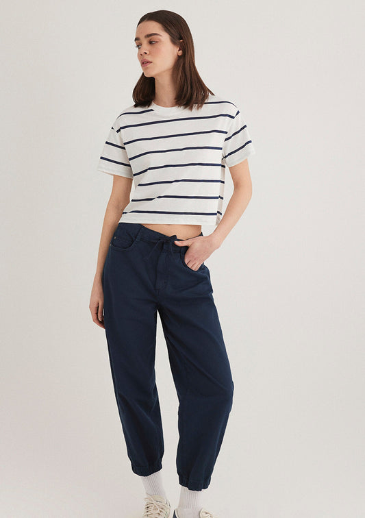 Navy Striped Crop T-Shirt