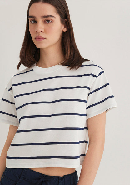 Navy Striped Crop T-Shirt