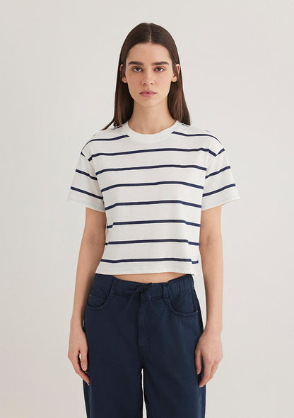 Navy Striped Crop T-Shirt