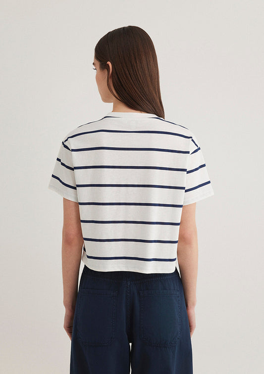 Navy Striped Crop T-Shirt