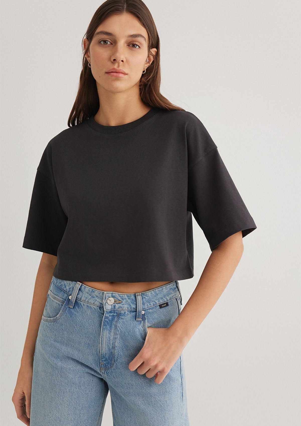 Anthracite Basic Crop T-Shirt