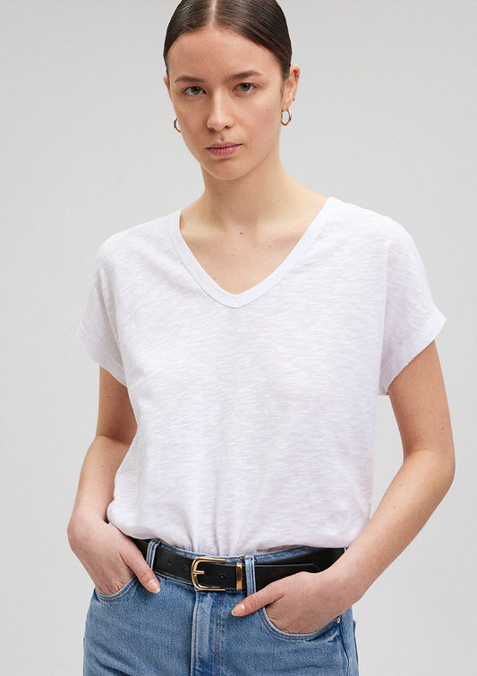 V Neck White Basic T-Shirt