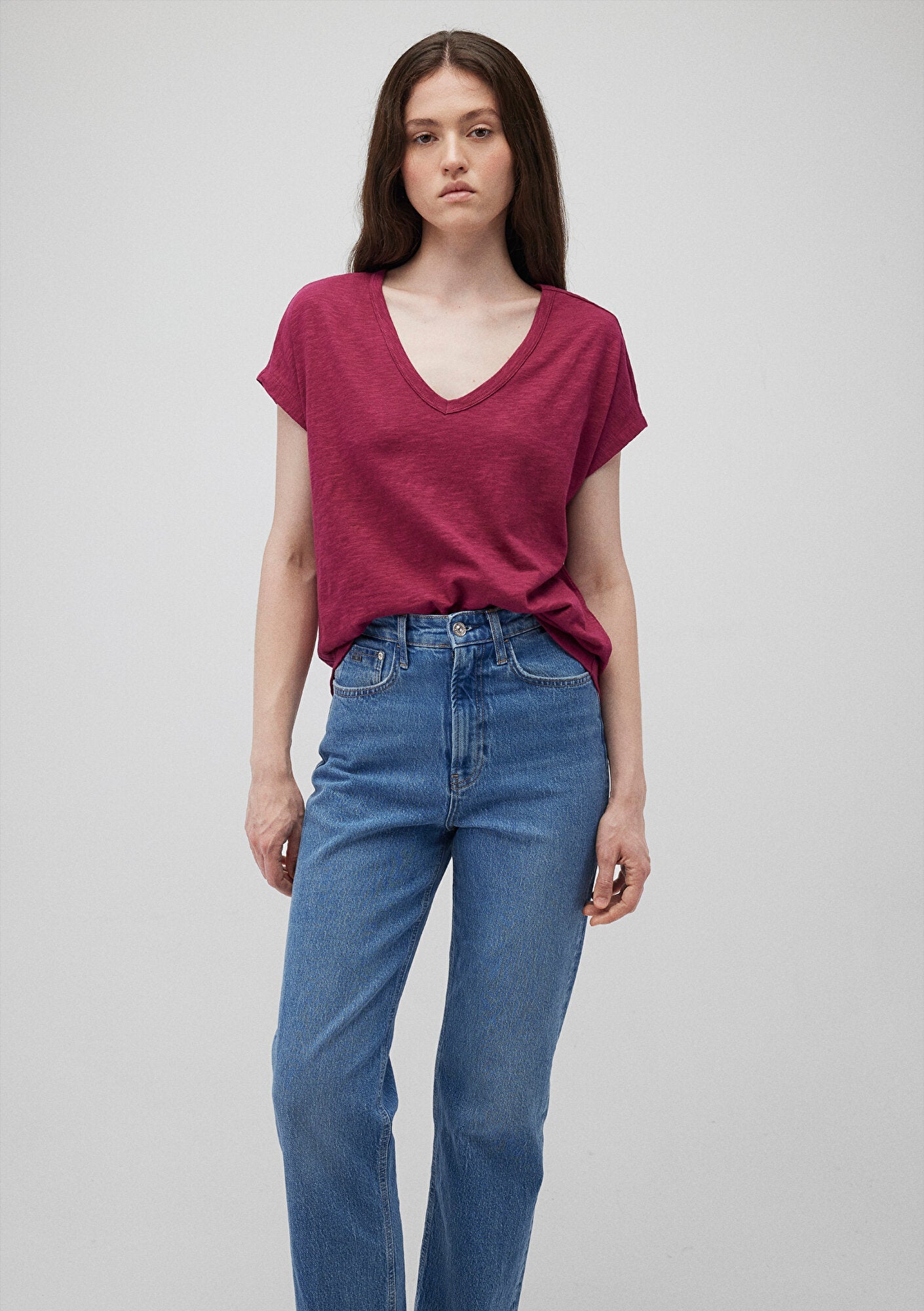 V Neck Pink Basic T-Shirt