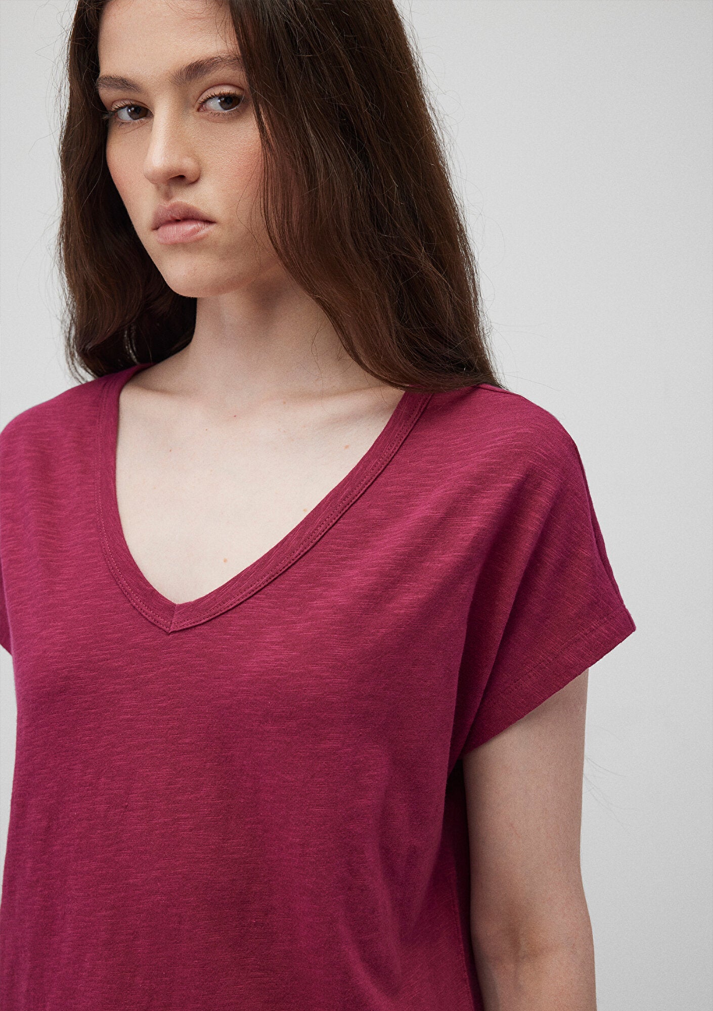V Neck Pink Basic T-Shirt