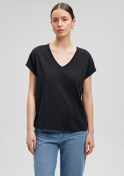 V Neck Black Basic T-Shirt