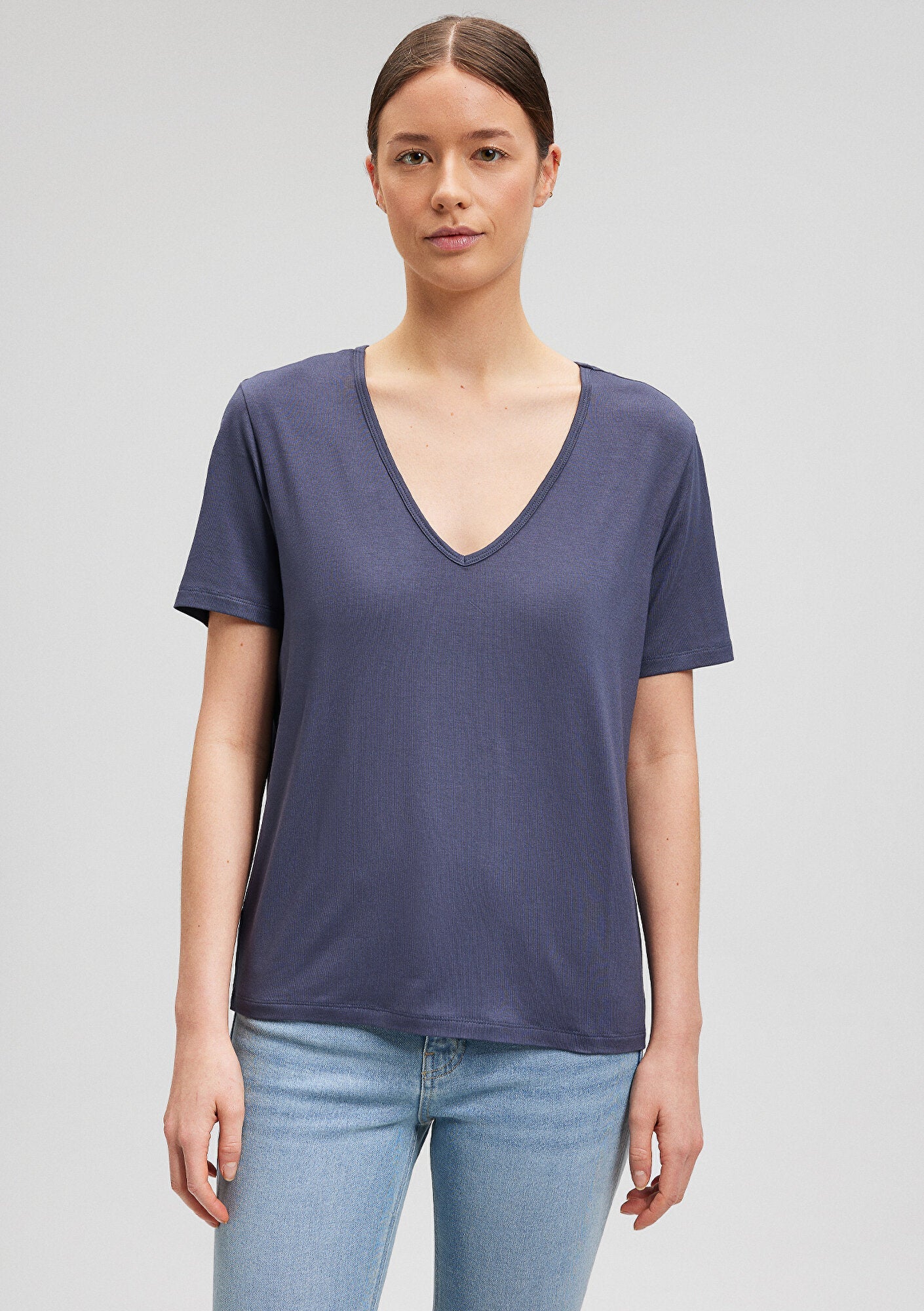 V Neck Grey Basic T-Shirt