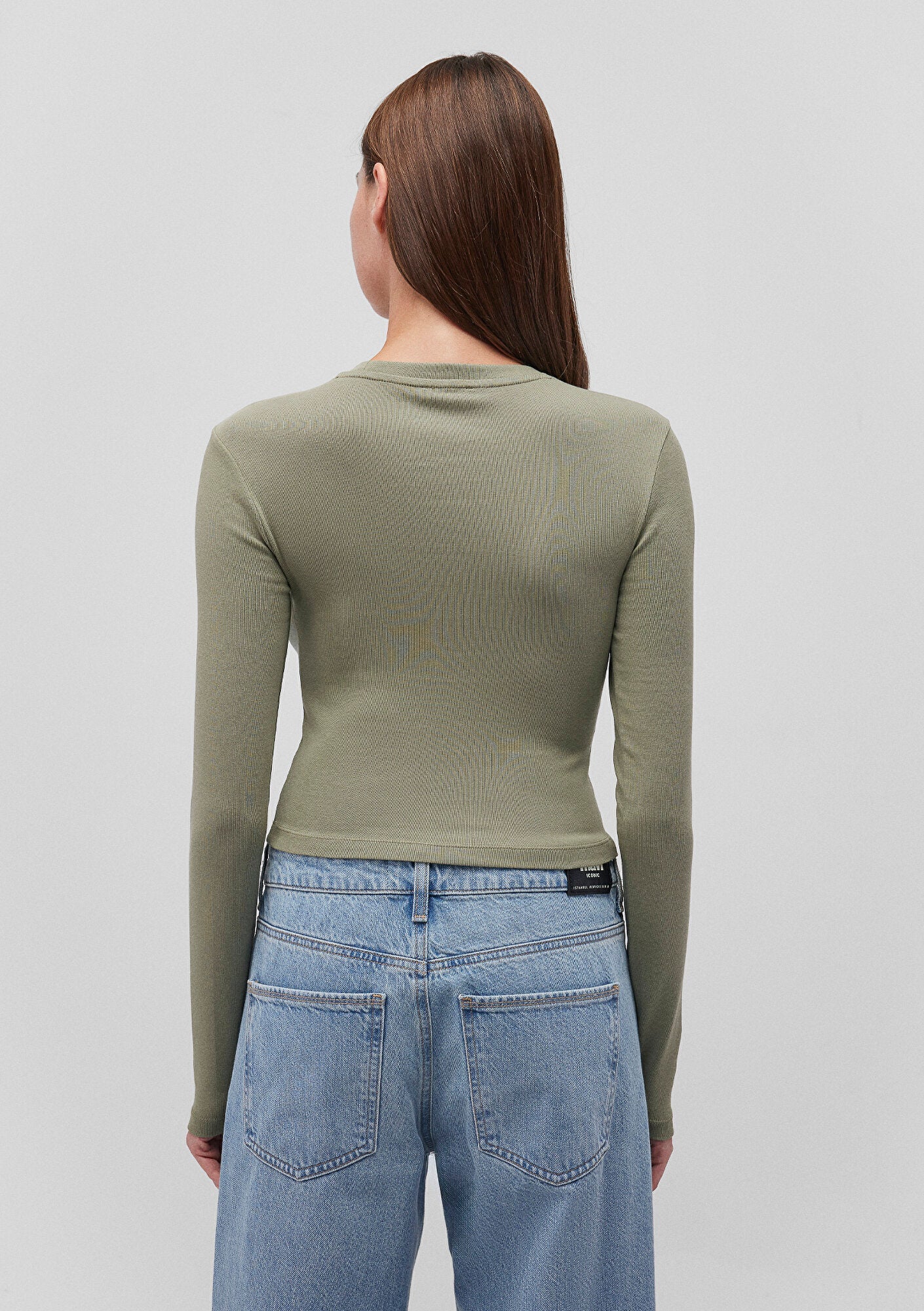 Green Long Sleeve Crop Basic T-Shirt
