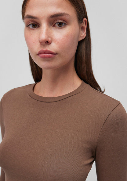 Brown Long Sleeve Crop Basic T-Shirt