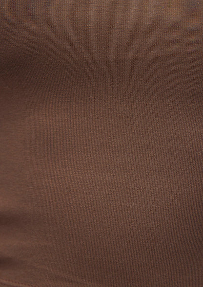 Brown Long Sleeve Crop Basic T-Shirt