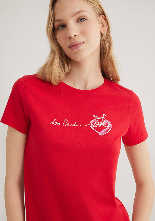 Bicycle Printed Red T-shirt