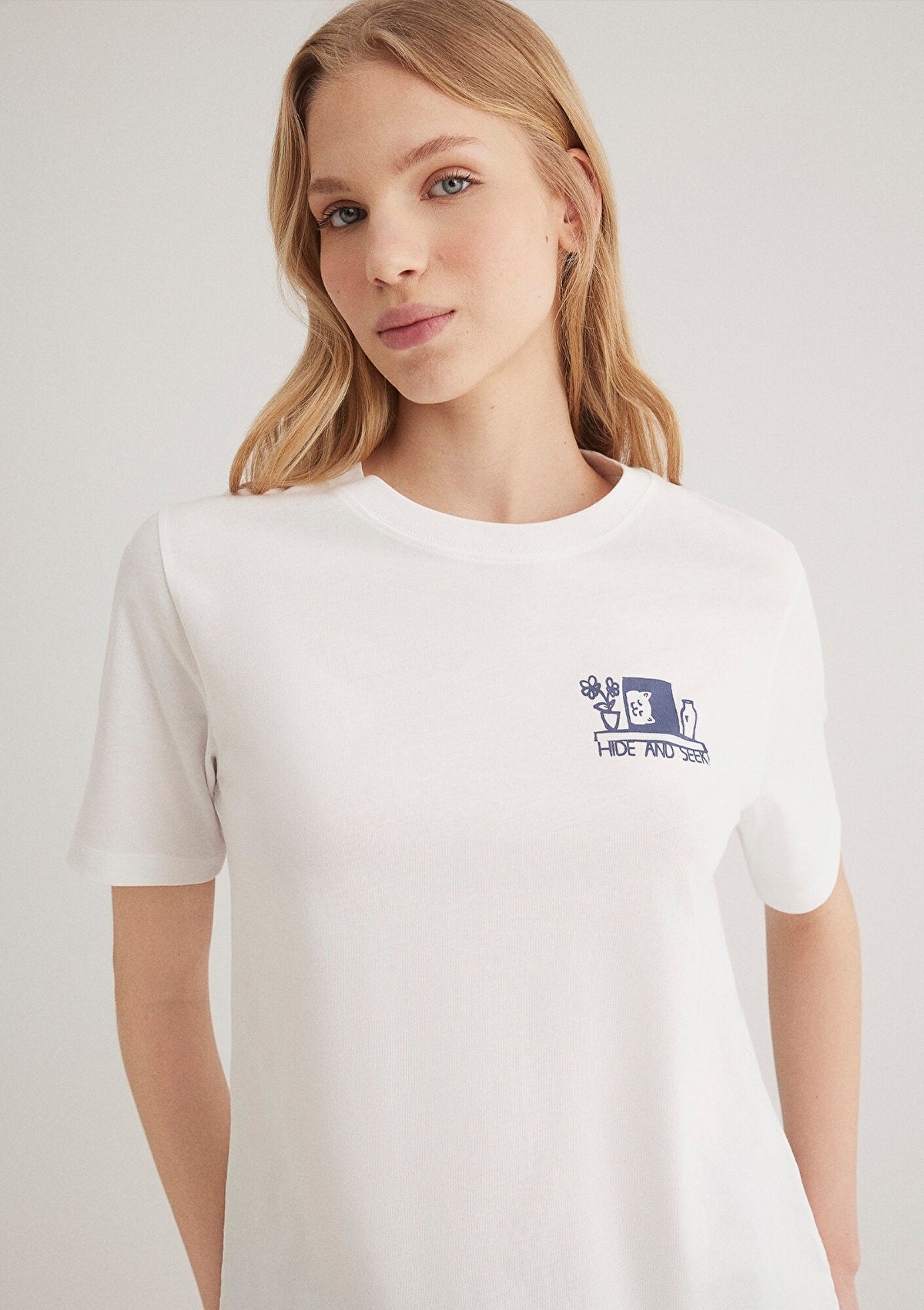 Cat Printed Ecru T-shirt