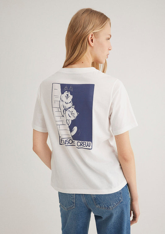 Cat Printed Ecru T-shirt