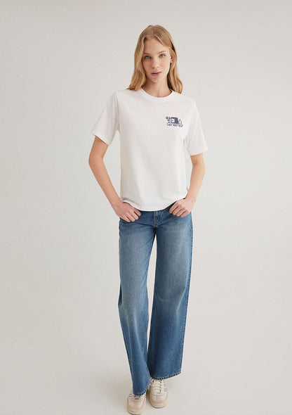 Cat Printed Ecru T-shirt