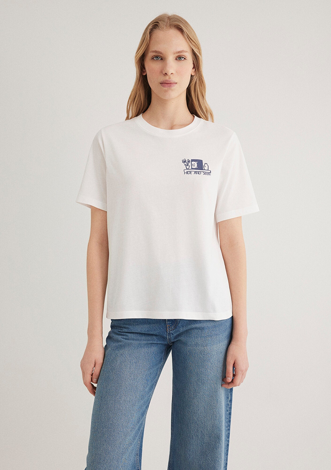 Cat Printed Ecru T-shirt