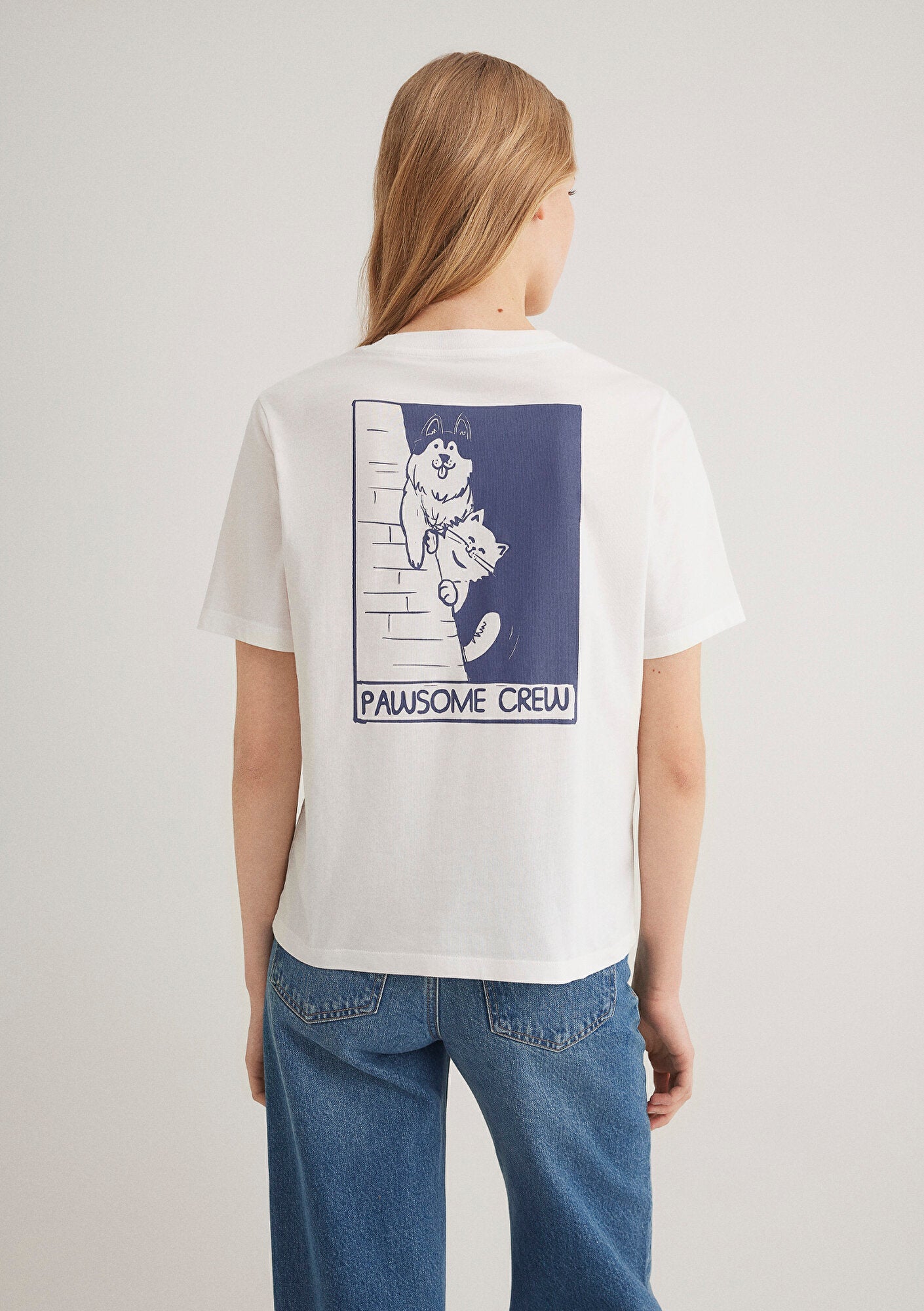 Cat Printed Ecru T-shirt