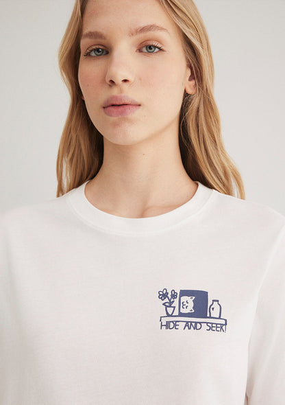 Cat Printed Ecru T-shirt