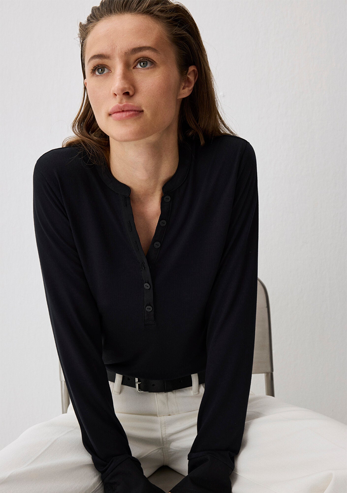 Black Modal Blend Long-Sleeve Basic T-Shirt