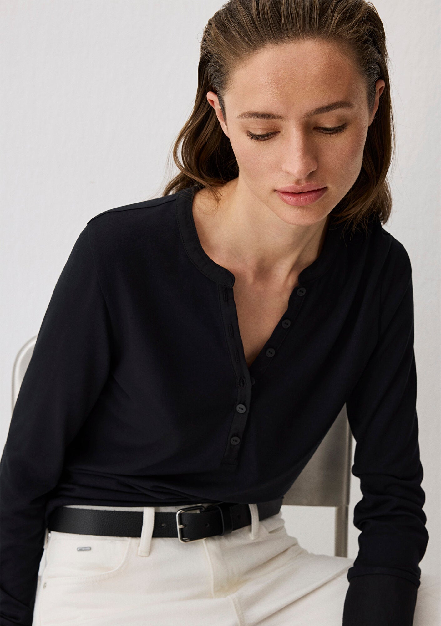Black Modal Blend Long-Sleeve Basic T-Shirt