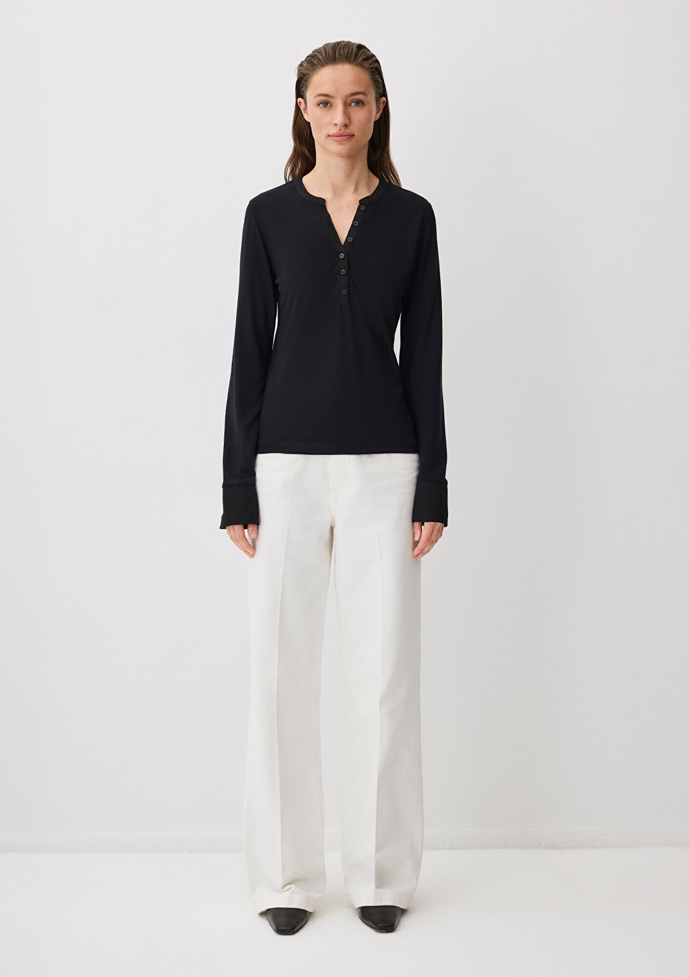 Black Modal Blend Long-Sleeve Basic T-Shirt