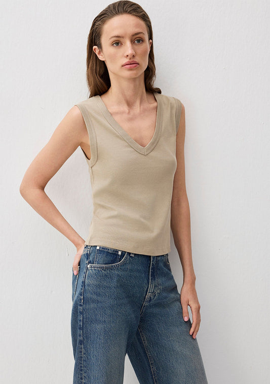 Brown V-Neck Sleeveless Blouse
