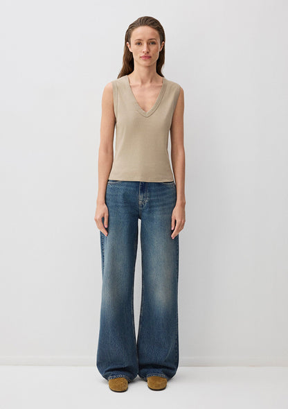 Brown V-Neck Sleeveless Blouse
