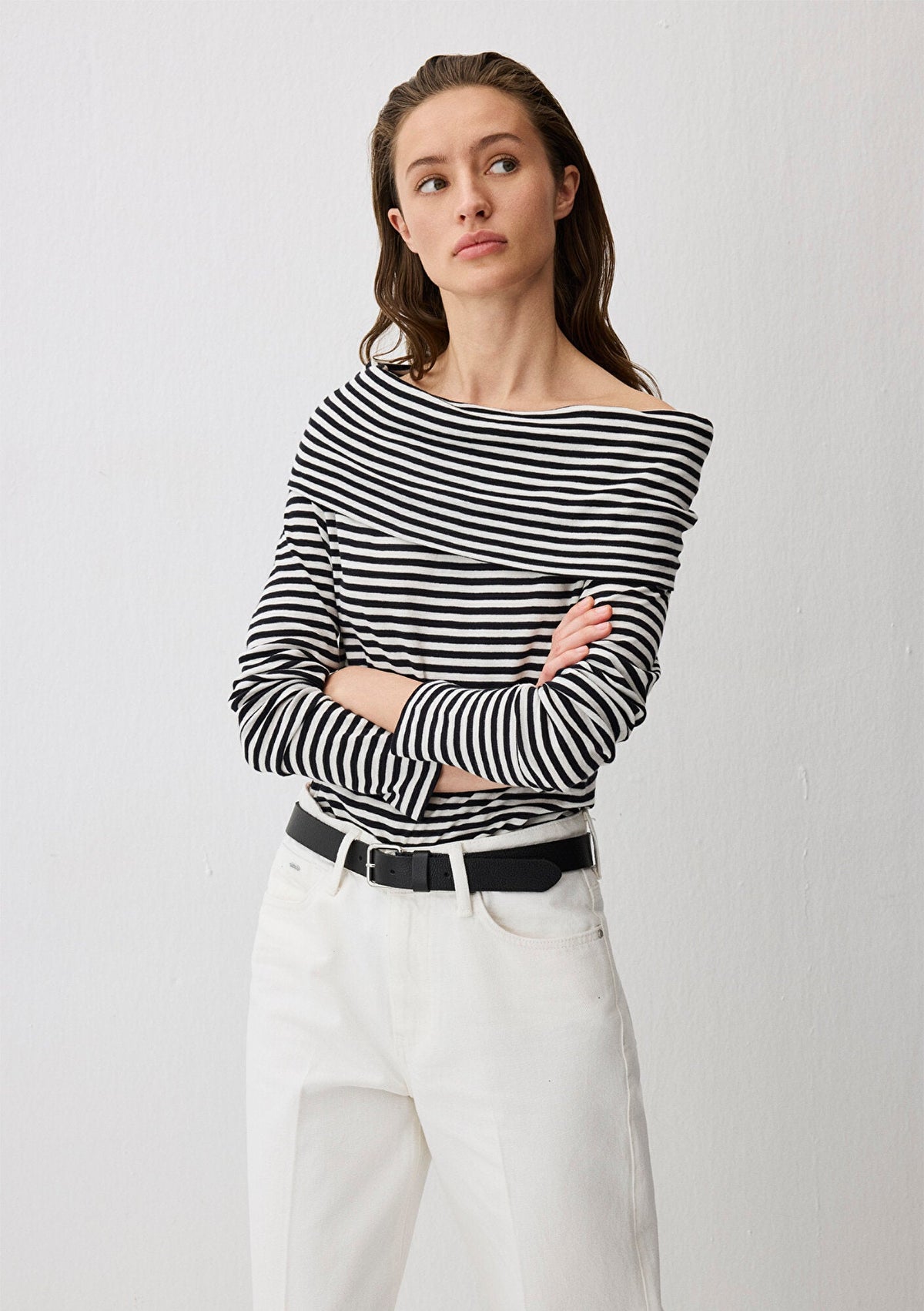 Black Striped Shoulder Detail Long-Sleeve T-Shirt