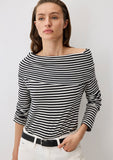 Black Striped Shoulder Detail Long-Sleeve T-Shirt