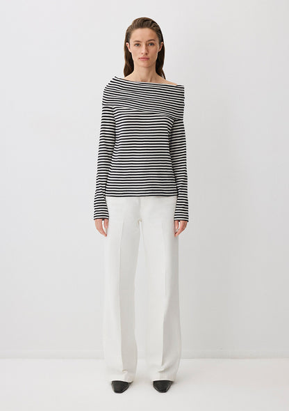 Black Striped Shoulder Detail Long-Sleeve T-Shirt