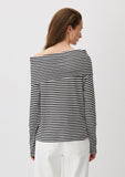 Black Striped Shoulder Detail Long-Sleeve T-Shirt