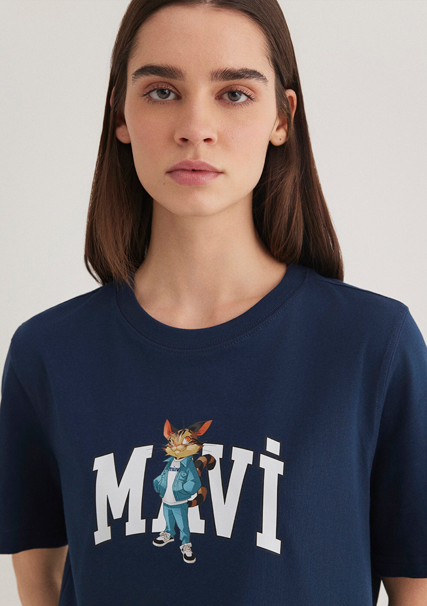 Cat Logo Printed Navy Blue T-shirt