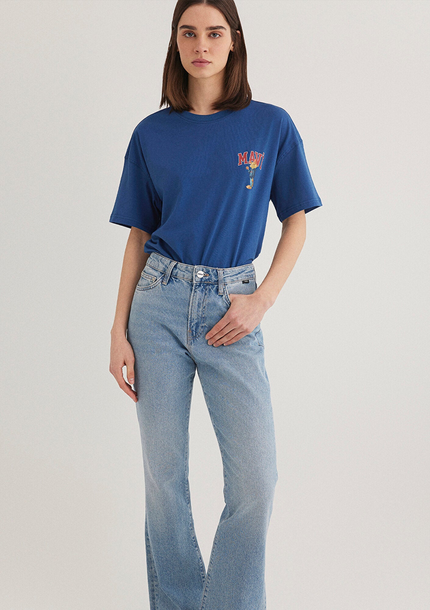 Cat Logo Printed Navy Blue T-shirt