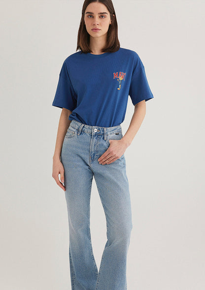 Cat Logo Printed Navy Blue T-shirt