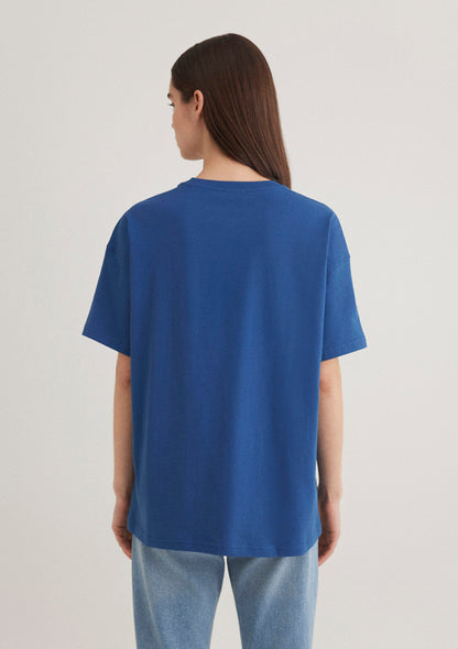 Cat Logo Printed Navy Blue T-shirt