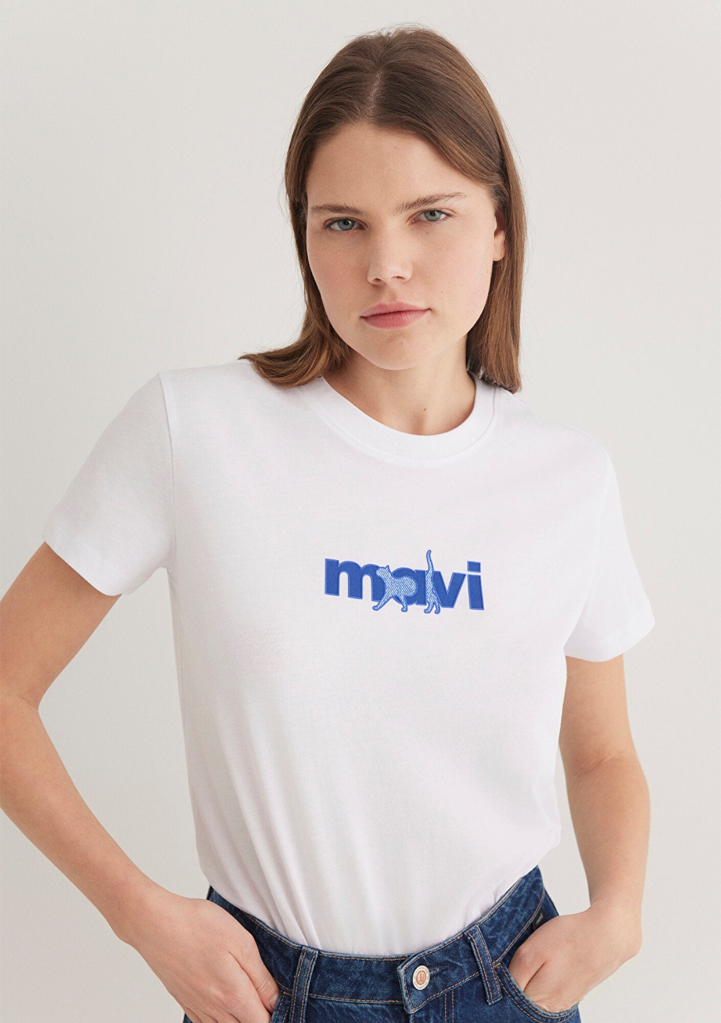 Blue Printed White T-Shirt