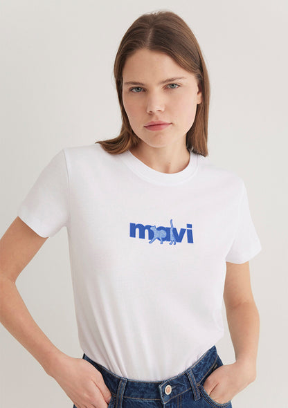 Blue Printed White T-Shirt