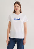 Blue Printed White T-Shirt