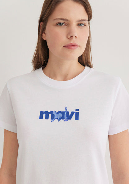 Blue Printed White T-Shirt