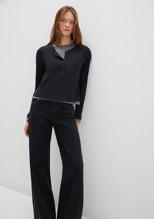 Wool Mix Black Long Sleeve T-Shirt