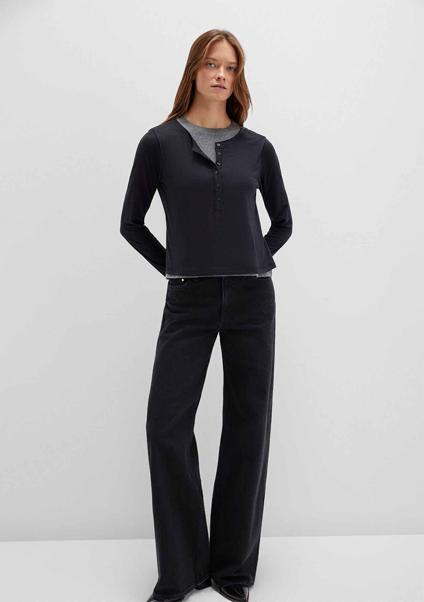Wool Mix Black Long Sleeve T-Shirt