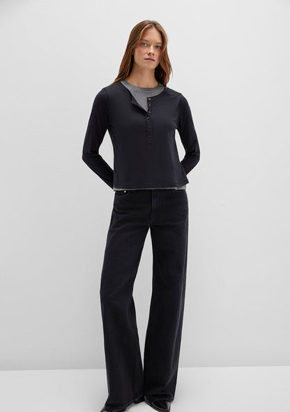 Wool Mix Black Long Sleeve T-Shirt